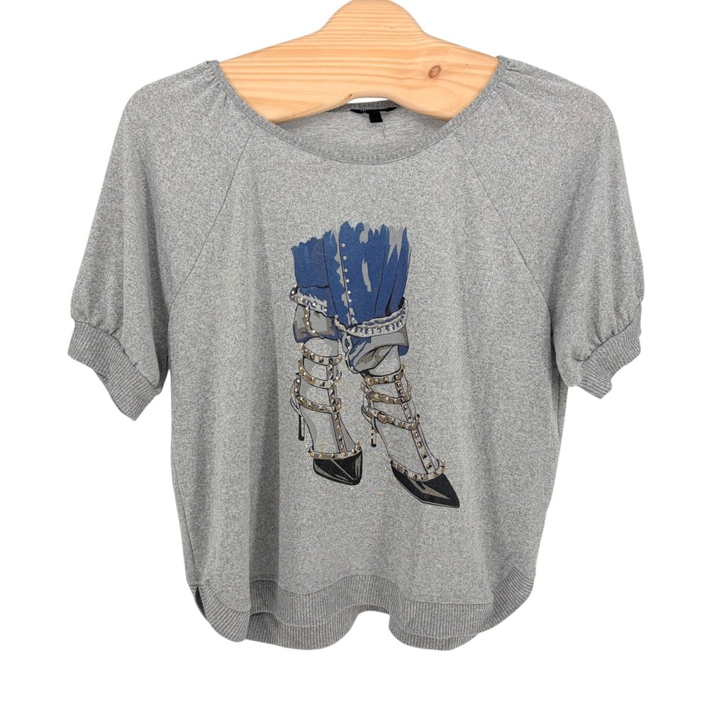 Love & Lace Short Sleeve Shirt 3X Gray Studded Rocker Boot Graphic Raglan